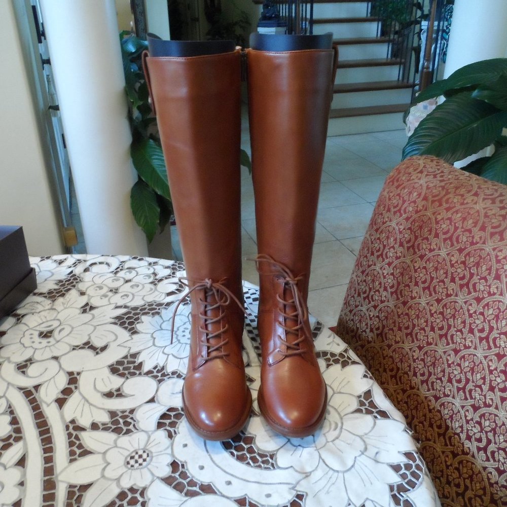 New Patricia Nash "Cavallo" Saddle Brown Lather Riding Boots Size 36.5M
